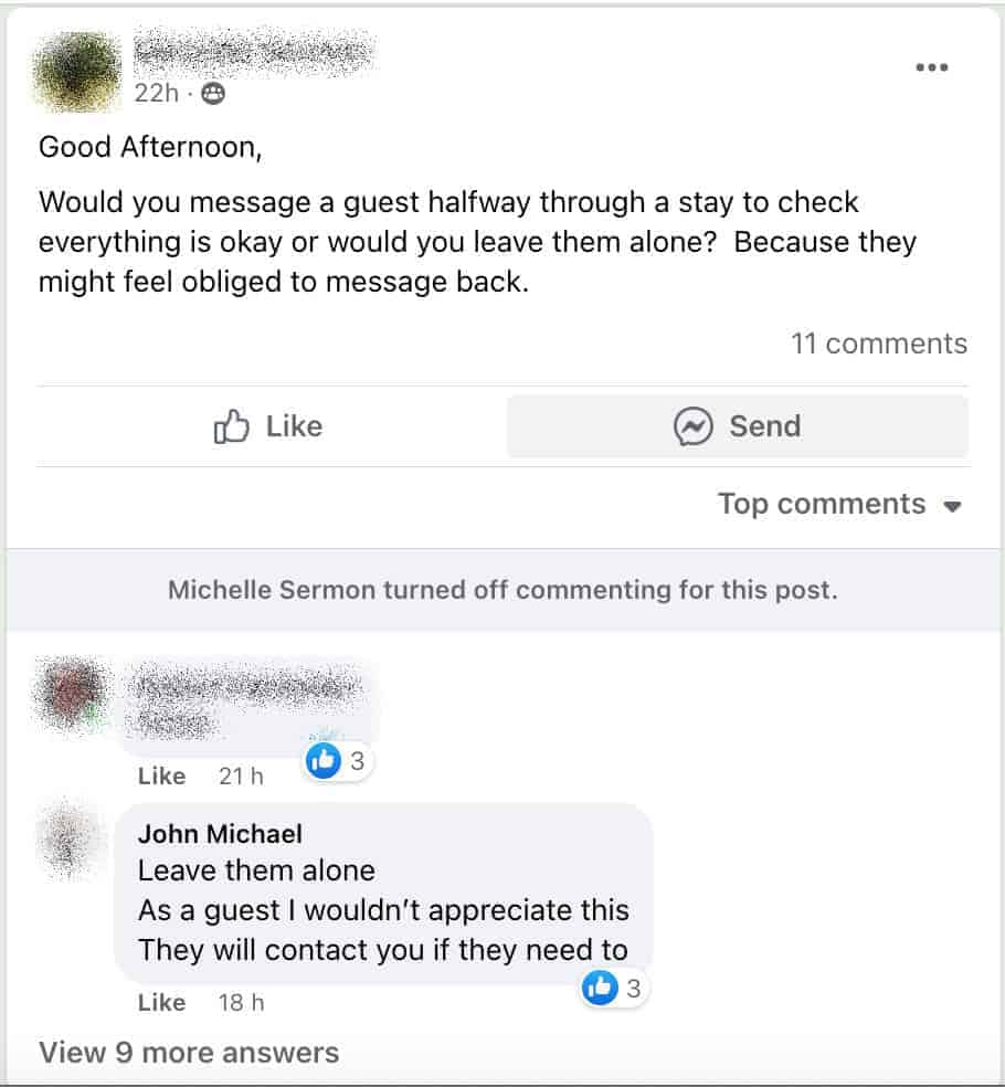 Should I check in on my guests during their stay? 2 would you check in on guests